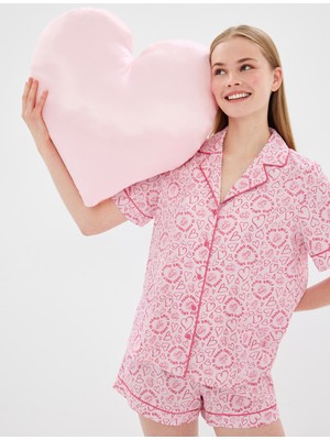Koton Emily In Paris Lisanslı Kalpli Saten Şort Pijama Altı