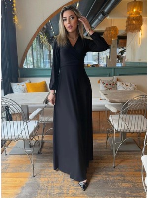 Veramall Kadın Kruvaze Yaka Maxi Boy Fırsat Ürün Elbise