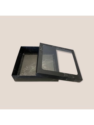 Tebe Group Ambalaj 20X20X5 Siyah Mermer Desenli Asetat Pencereli Karton Kutu(100 Adet)