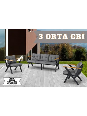 Dekoroom's 3+1+1 Zeta Bahçe Takımı, Balkon, Bahçe, Cafe Mobilyası, Pofuduk Metal Çay Seti