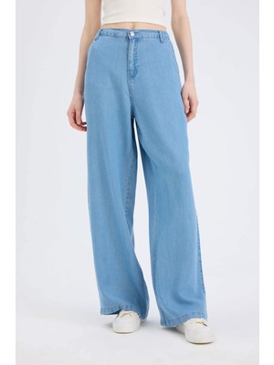 DeFacto Pull On Wide Leg Yüksek Bel Uzun Akışkan Kumaş Yıkamalı Pantolon D8238AX25SM