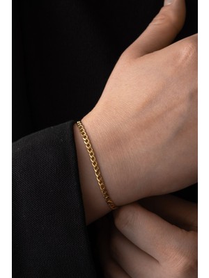 By Florya Jewelry Çelik İnce Gurmet Zincir Bileklik Kararmaz 3 mm Unisex