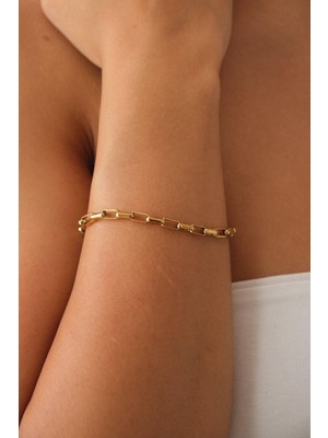 By Florya Jewelry Çelik İnce Dikdörtgen Zincir Bileklik Kararmaz 4 mm 18-21 cm Günlük Kullanıma Uygun