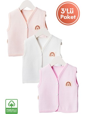 Unisex Bebek Arma Detaylı Organik Pamuklu 3-6-9 Ay 3lü Kapitone Bebek Yelek Set