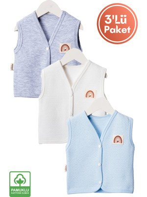 Unisex Bebek Arma Detaylı Organik Pamuklu 3-6-9 Ay 3lü Kapitone Bebek Yelek Set