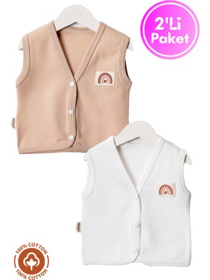 Unisex Bebek Arma Detaylı Organik Pamuklu 3-6-9 Ay 2li Penye Bebek Yelek Set