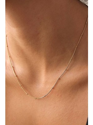 By Florya Jewelry Çelik Topçuklu İnce Balık Sırtı Yılan Zincir Kolye İnce İtalyan Zinciri 1 mm Zarif Minimal