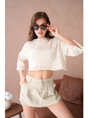 Kadın Kayık Yaka Ajurlı Triko Kazak