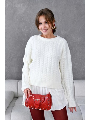 Kadın Bisiklet Yaka Örgü Detay Triko Kazak