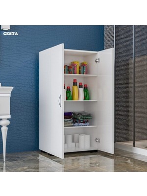 Modilayn Banyo Dolabı 2 Kapaklı 4 Raflı Çok Amaçlı Dolap