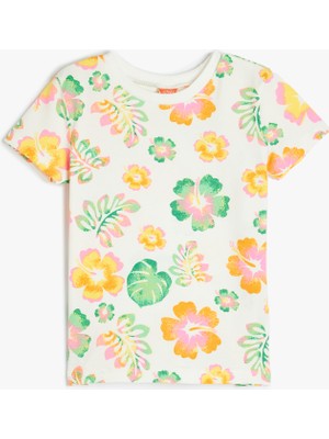 Koton Kısa Kollu Pamuklu Tişört Kız Çocuklar İçin Çiçek Baskılı Günlük Stil 24 - 36 Ay