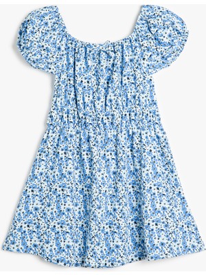 Koton Çiçek Desenli Bisiklet Yaka Kısa Kollu Mini Elbise