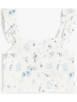 Koton Pamuklu Kare Yaka Fırfır Detaylı Çiçek Desenli Crop Bluz