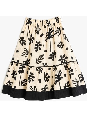 Koton Pamuklu Beli Lastikli Çiçek Desenli Midi Etek