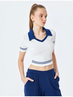 Koton Kısa Kollu Polo Yaka Biyeli Crop Tişört