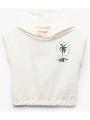 Koton Kapşonlu Pamuklu Baskılı Kolsuz Crop Sweatshirt