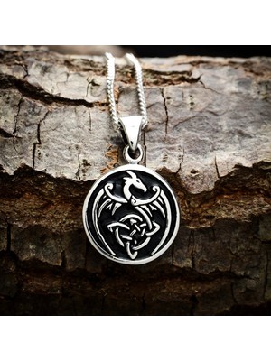 Ebrar Silver Gümüş Ejderha Kolye 925 Ayar Gümüş Ejderha Figürlü Madalyon Kolye Ejder Unisex Kolye