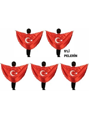 Asya Bayrak 5'li Türk Bayraklı Pelerin - Kaliteli Kumaş ile Çocuklar için Okul Gösteri Kostümü