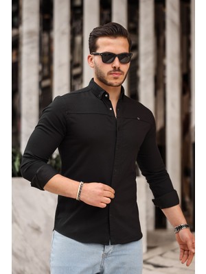 Düz Çıtçıtlı Slim Fit Kot Gömlek