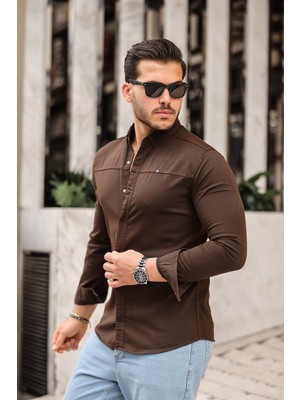 Düz Çıtçıtlı Slim Fit Kot Gömlek