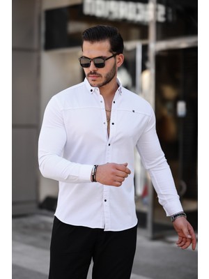 Düz Çıtçıtlı Slim Fit Kot Gömlek