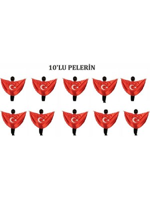 Asya Bayrak 10'lu Türk Bayraklı Pelerin -Okul Gösteri Kostümü