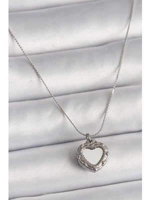 Clariss 316L Çelik Gümüş Renk Zincir Aynalı Kalp Model Kadın Kolye