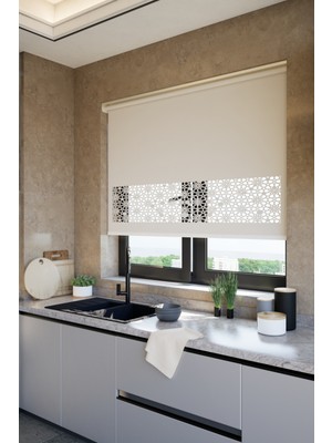 Neya Lazer Kesim Mat Stor Perde Beyaz Renk Geometrik Desenli Polyester Kumaş ile Şık Tasarım