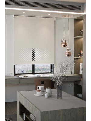 Lazer Kesim Mat Stor Perde, Lazer Kesimli Modern Serisi, M-2002 Ekru Renk