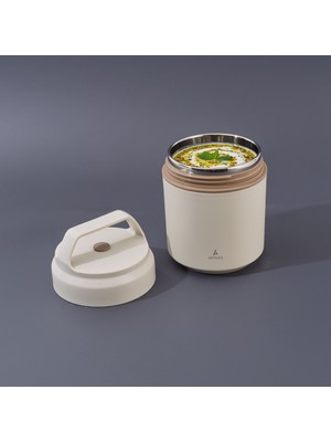 Aryıldız Bento Yuvarlak Lunch Box Yemek Termosu Bej 420 ml