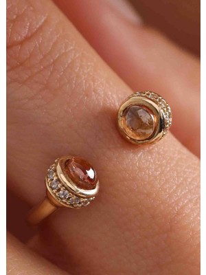 Bayar Gold 14 Ayar Altın Kahverengi Taşlı Açık Yüzük