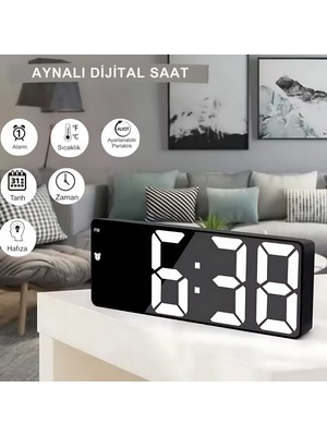 Art Nest  LED Ekran USB Güç Dijital Aynalı Masa Saati