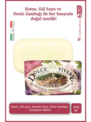 Nesti Dante Dolce Vivere Portofino Katı Sabun 250 gr | Zambak ve Gül Suyu | Nemlendirici ve Yumuşatıcı