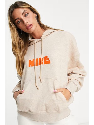 Nike Circa Fleece Oversize Hoodie Hemp Orange Kadın Geniş Kalıp Kapüşonlu Sweatshirt Kenevir Turuncu