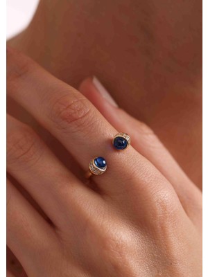 Bayar Gold 14 Ayar Altın Lacivert Taşlı Açık Yüzük