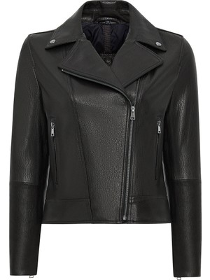 Derimod Alba Kadın Siyah Biker Deri Ceket 24WGD5282JB
