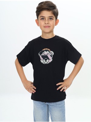 Toontoy Erkek Çocuk Şapkalı Ayı Baskılı Tişört