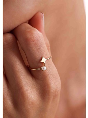 14 Ayar Altın Incili Açık Yüzük