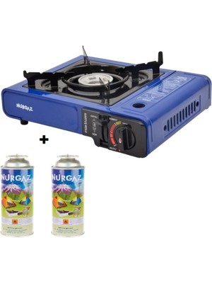 Nurgaz Tekli Portatif Ocak Tüp Mavi+2 Adet 220 gr Kartuş Set