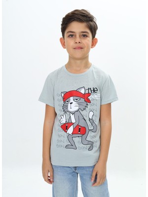 Toontoy Erkek Çocuk Kaykay Kedi Baskılı Tişört