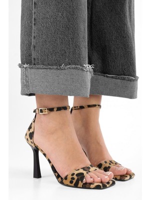 Shoeberry Kadın Vinetta Leopar Desenli Tüylü Topuklu Ayakkabı