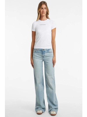Guess Jeans Kadın Ispanyol Paça Wide-Leg Jean Açık Mavi Deni