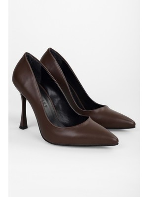 Shoeberry Kadın Mags Kahve Cilt Stiletto