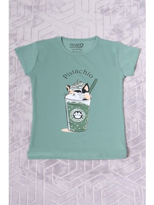 HÇM Kız Çocuk Tshirt Pistachio Baskılı Bisiklet Yaka E2
