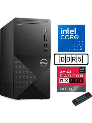 Dell Vostro 3030 mt Intel Core I5 12400 48GB Ddr5 256GB SSD Windows 11 Home Amd RX550-4GB Masaüstü Bilgisayar N3030I5RX550H21 + Zetta USB Bellek