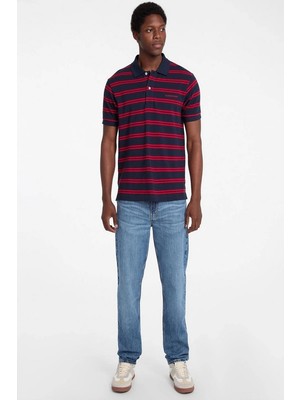Guess Jeans Erkek Polo Yaka Siyah Kırmızı Çizgili T-Shirt