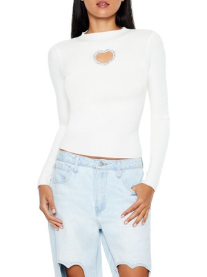 F21 Işıltılı Kalp Kesim Detaylı Kazak