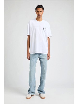 Guess Jeans Guess Erkek Beyaz Pamuk T-Shirt Logolu, Regular Fit