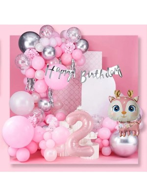 Bkmc Kızlar Için Lüks Geyik Folyolu Pembe 2 Yaş Folyolu Doğun Günü Konsepti Doğum Günü Süsü Parti Seti