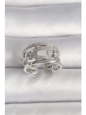 Pirinç Gümüş Renk Ayarlanabilir Zirkon Taşlı Gemici Düğüm Model Kadın Yüzük